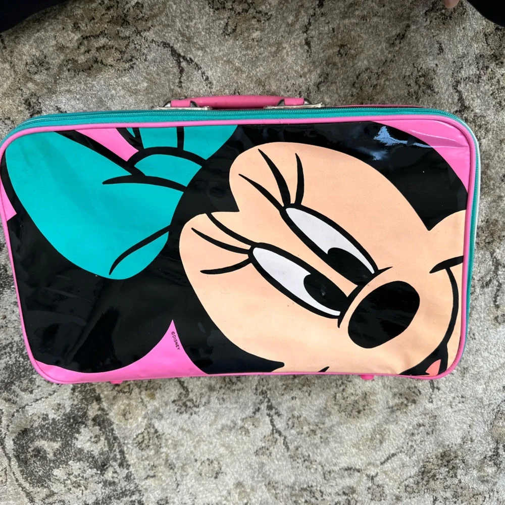 Disney Vintage 90s Minnie Mouse Zipper Suitcase Retro Travel Bag